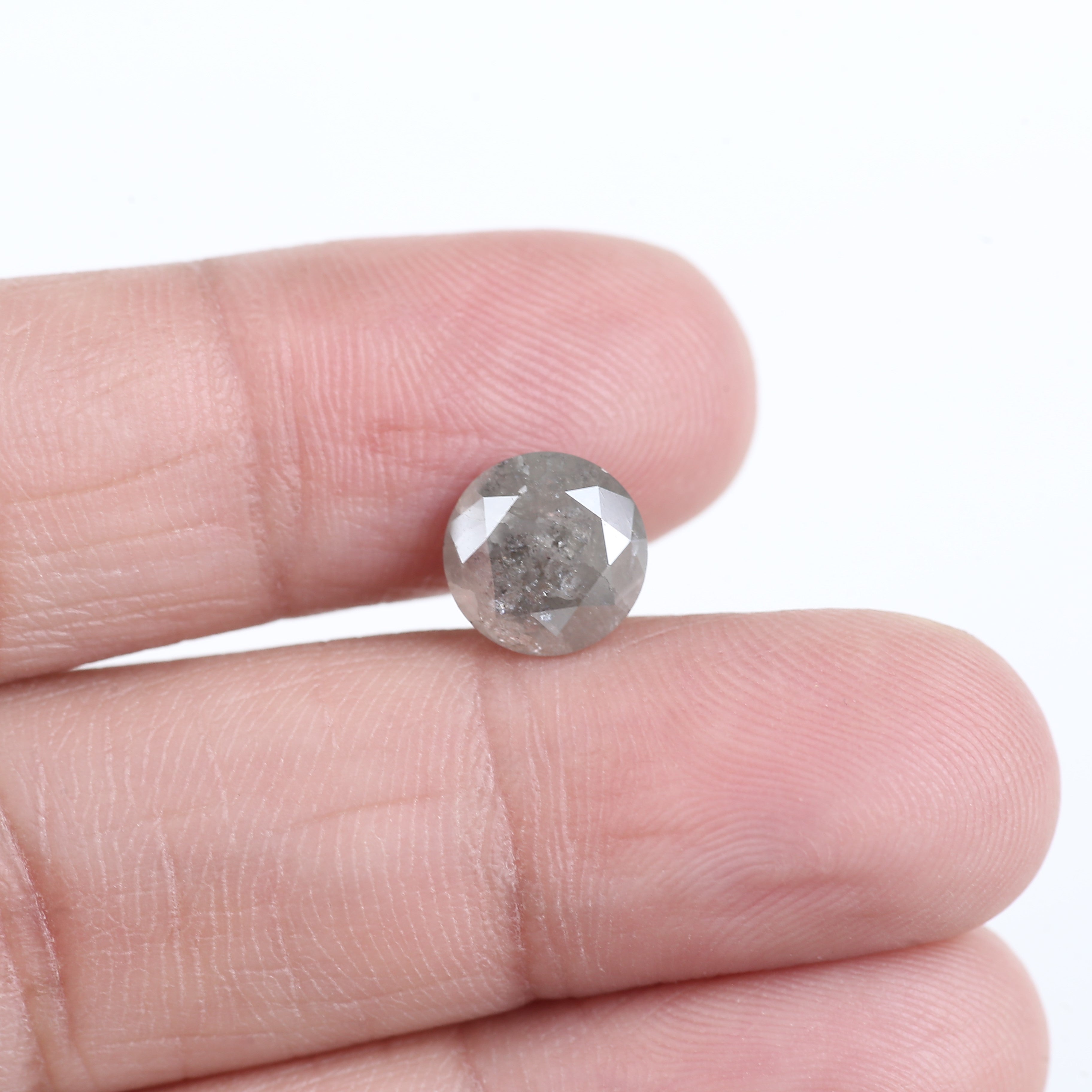 2.57 Carat Natural Grey Round Salt And Pepper Diamond 8.41 MM