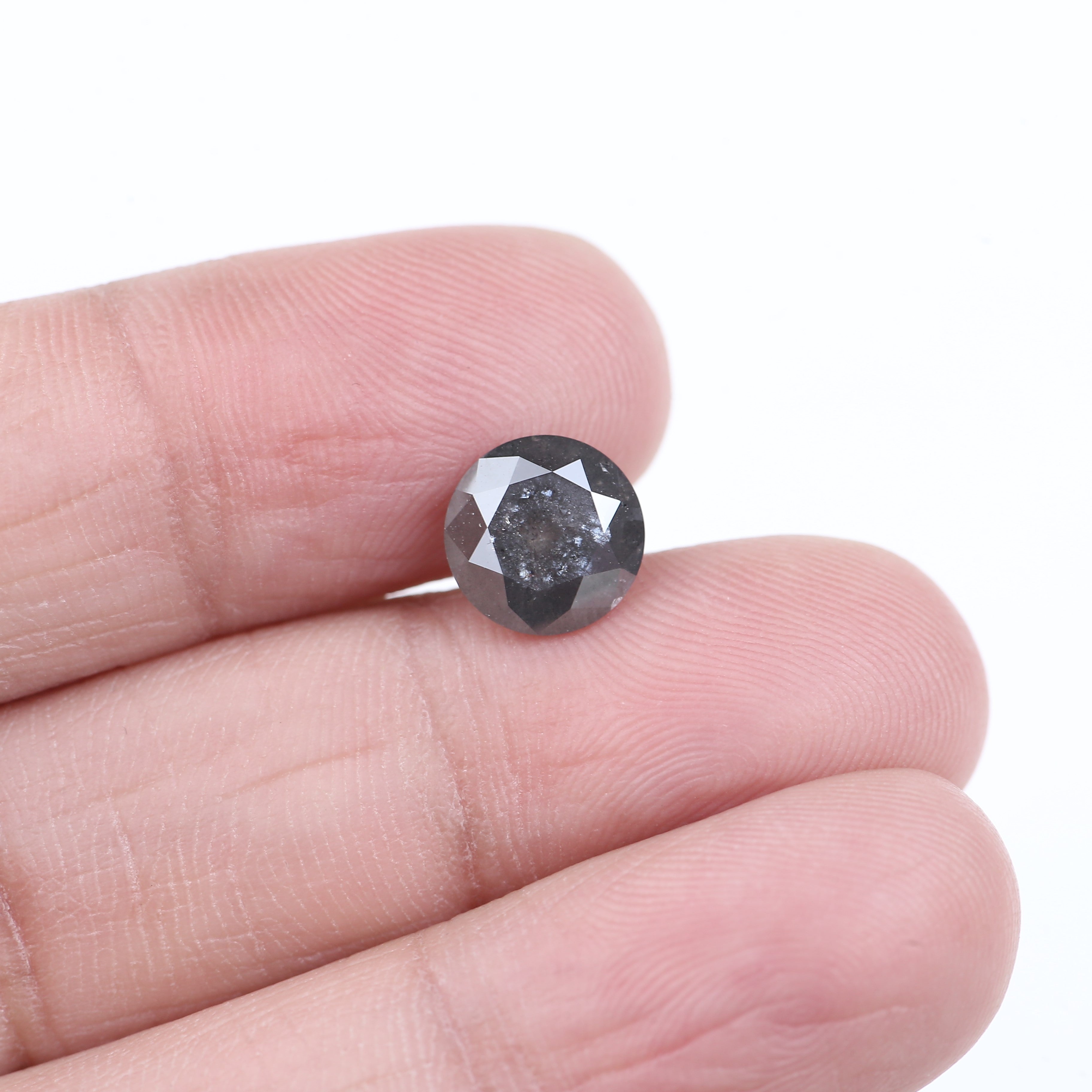 2.22 Carat Natural Grey Round Loose Salt And Pepper Diamond 8.30 MM