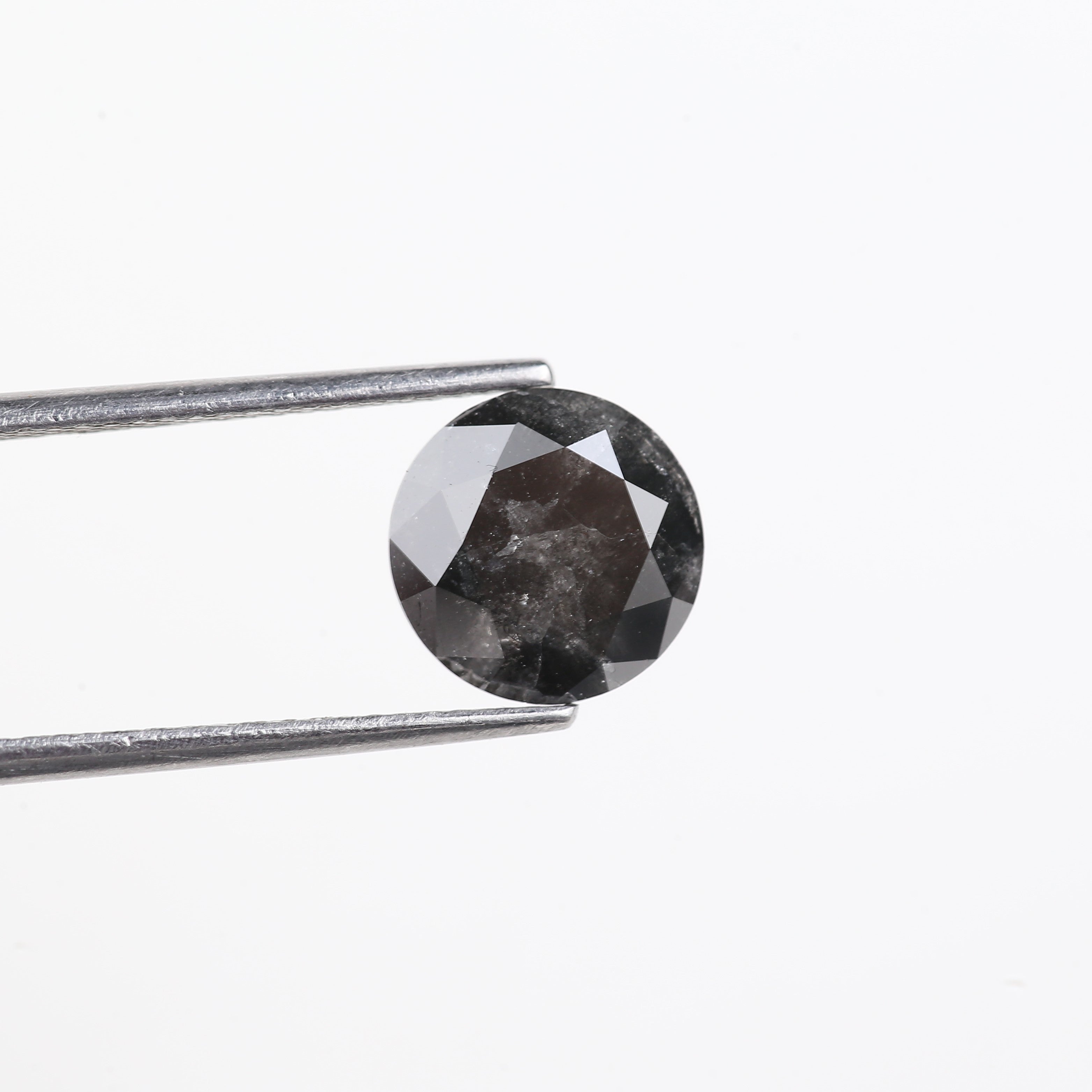 2.59 Carat Natural Black Round Salt And Pepper Diamond 8.80 MM