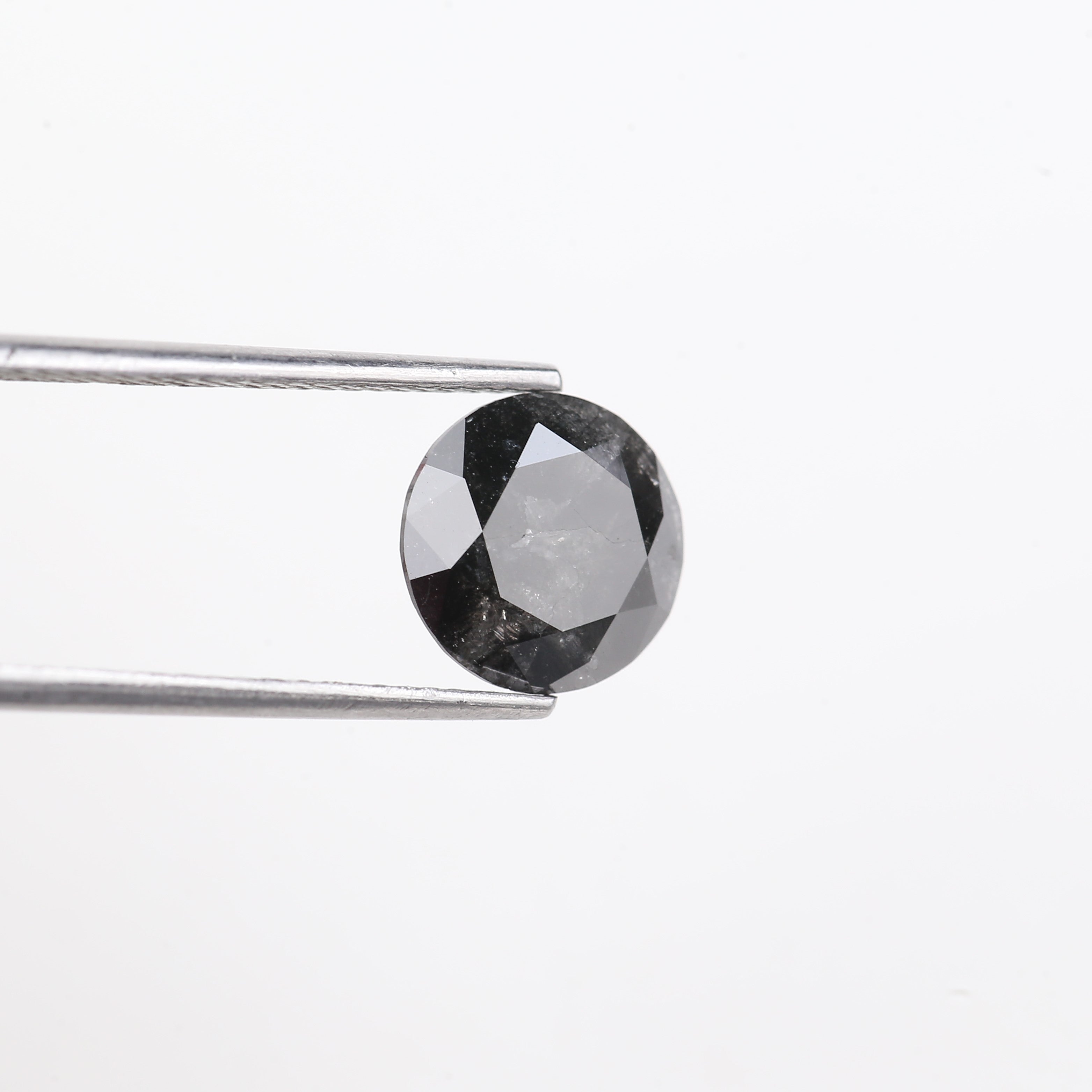 2.59 Carat Natural Black Round Salt And Pepper Diamond 8.80 MM