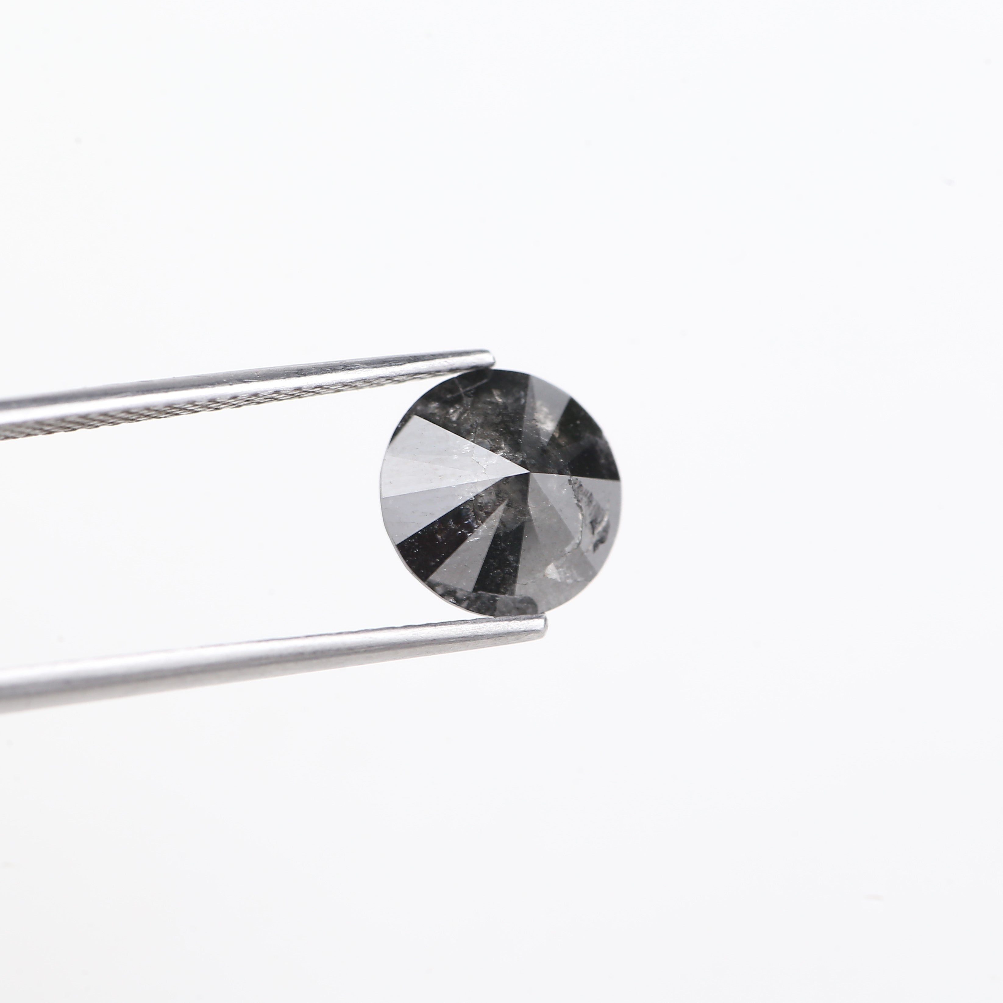 2.59 Carat Natural Black Round Salt And Pepper Diamond 8.80 MM