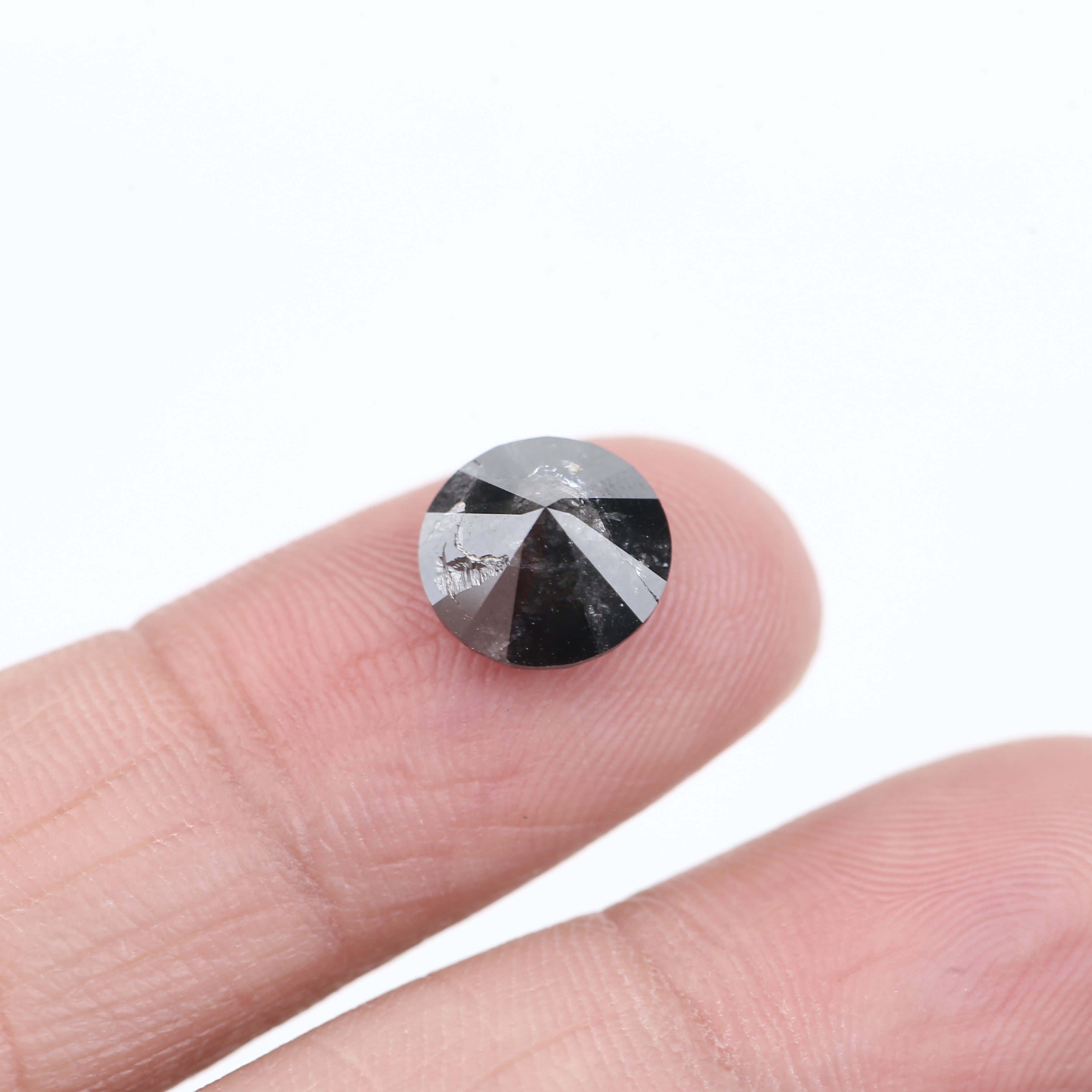 2.59 Carat Natural Black Round Salt And Pepper Diamond 8.80 MM