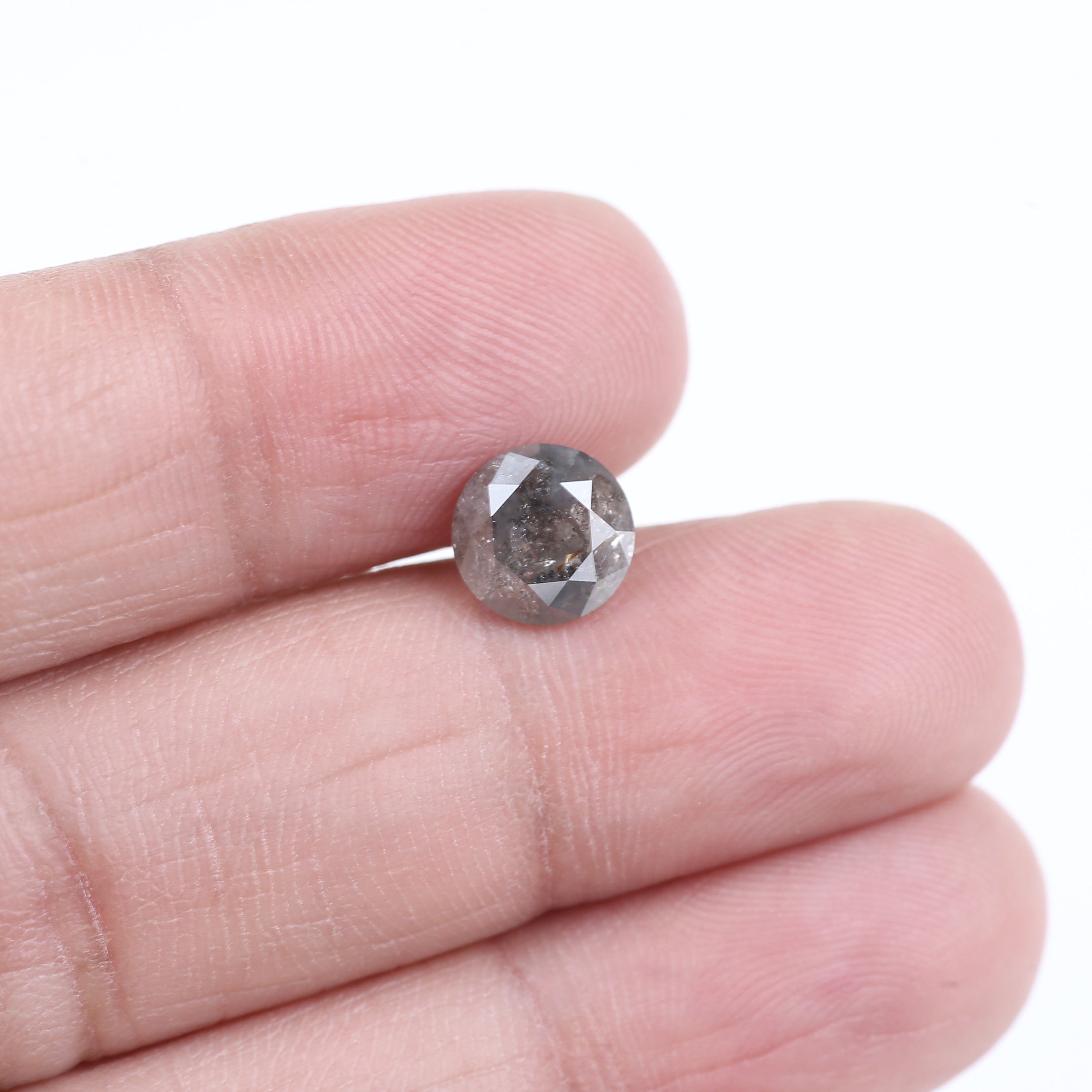 2 Carat Salt And Pepper Diamond Natural Grey Round Cut Diamond 7.65 MM