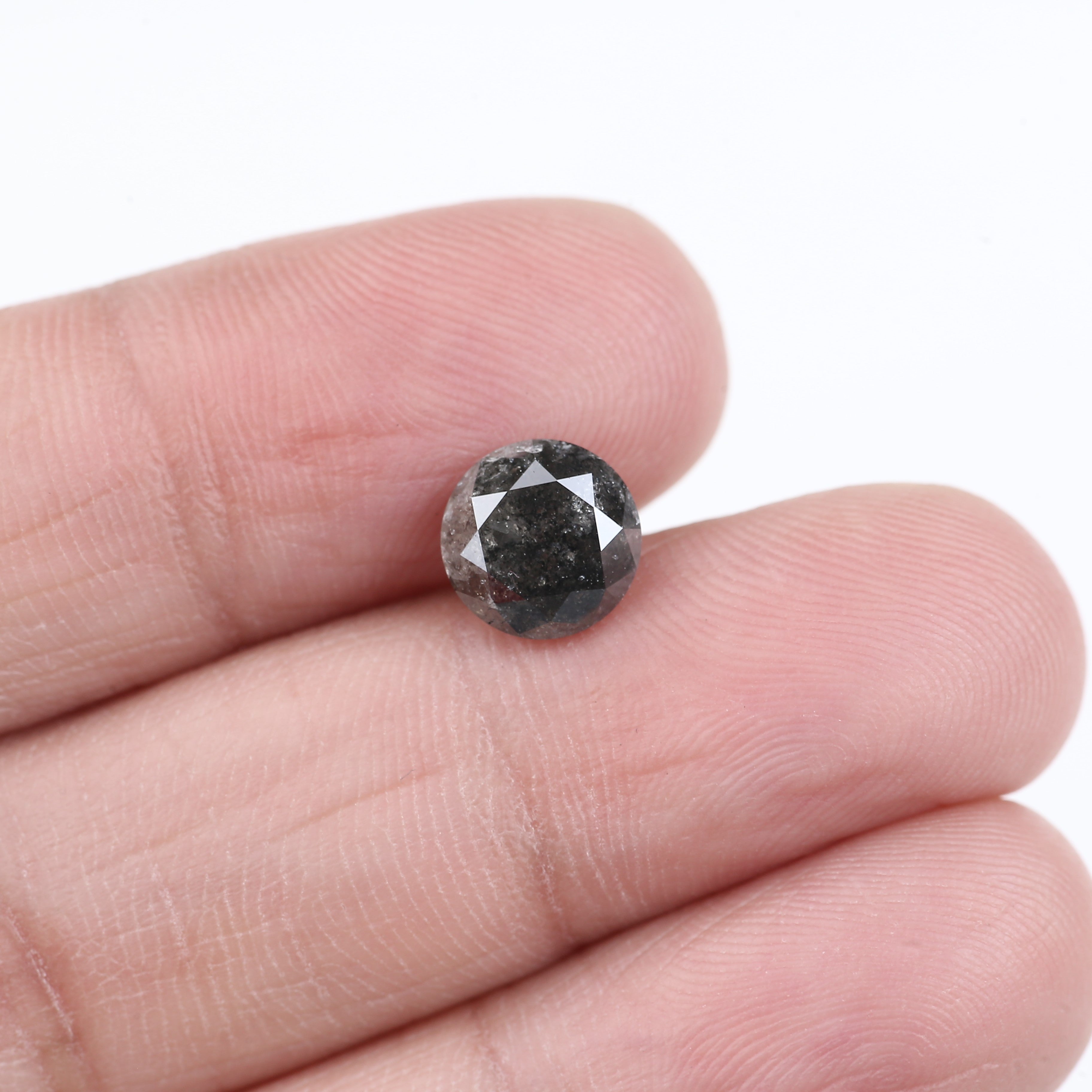 2.20 Carat Natural Salt And Pepper Diamond Black Round Diamond 7.70 MM