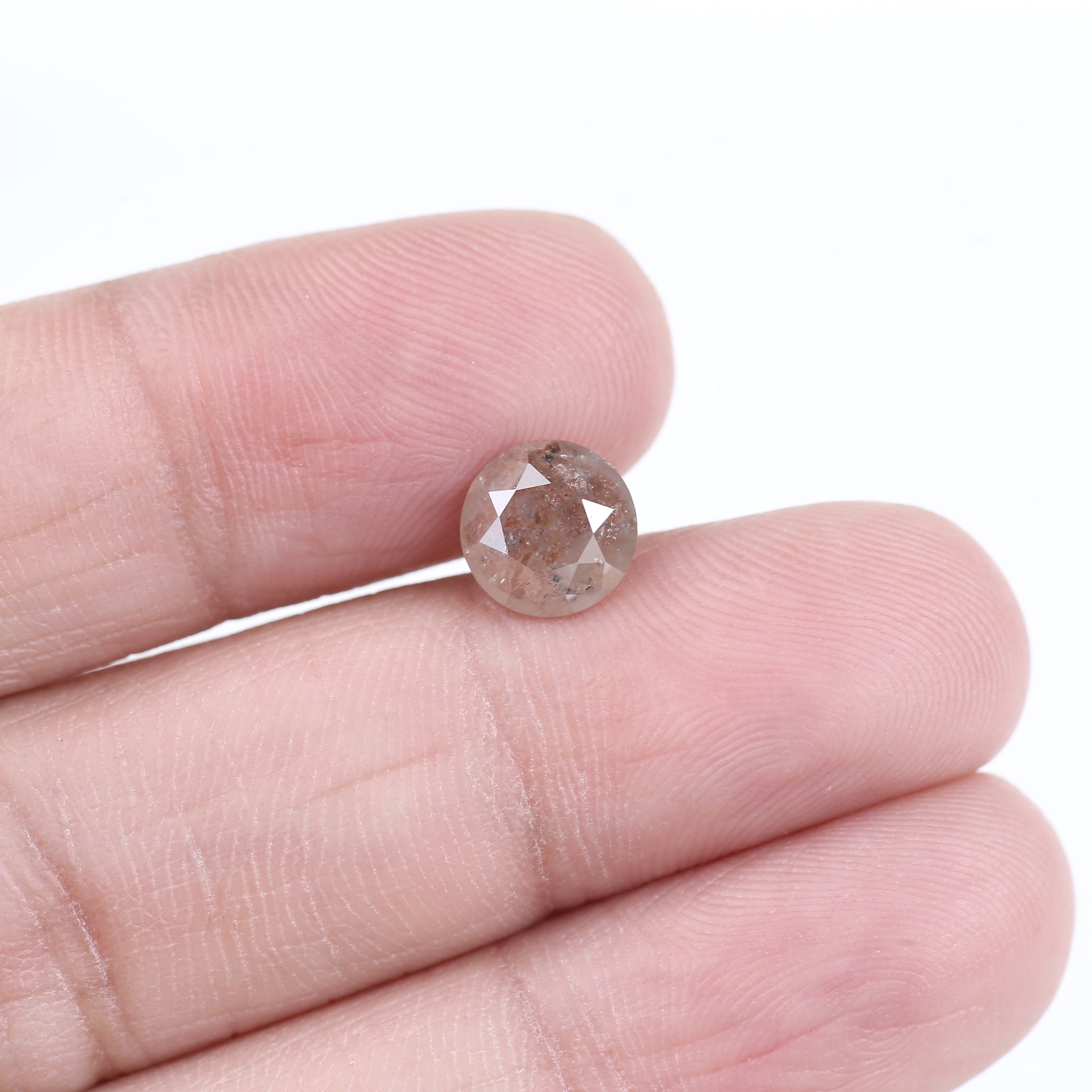 1.89 Carat Natural Peach Pink Round Salt and Pepper Diamond 7.50 MM