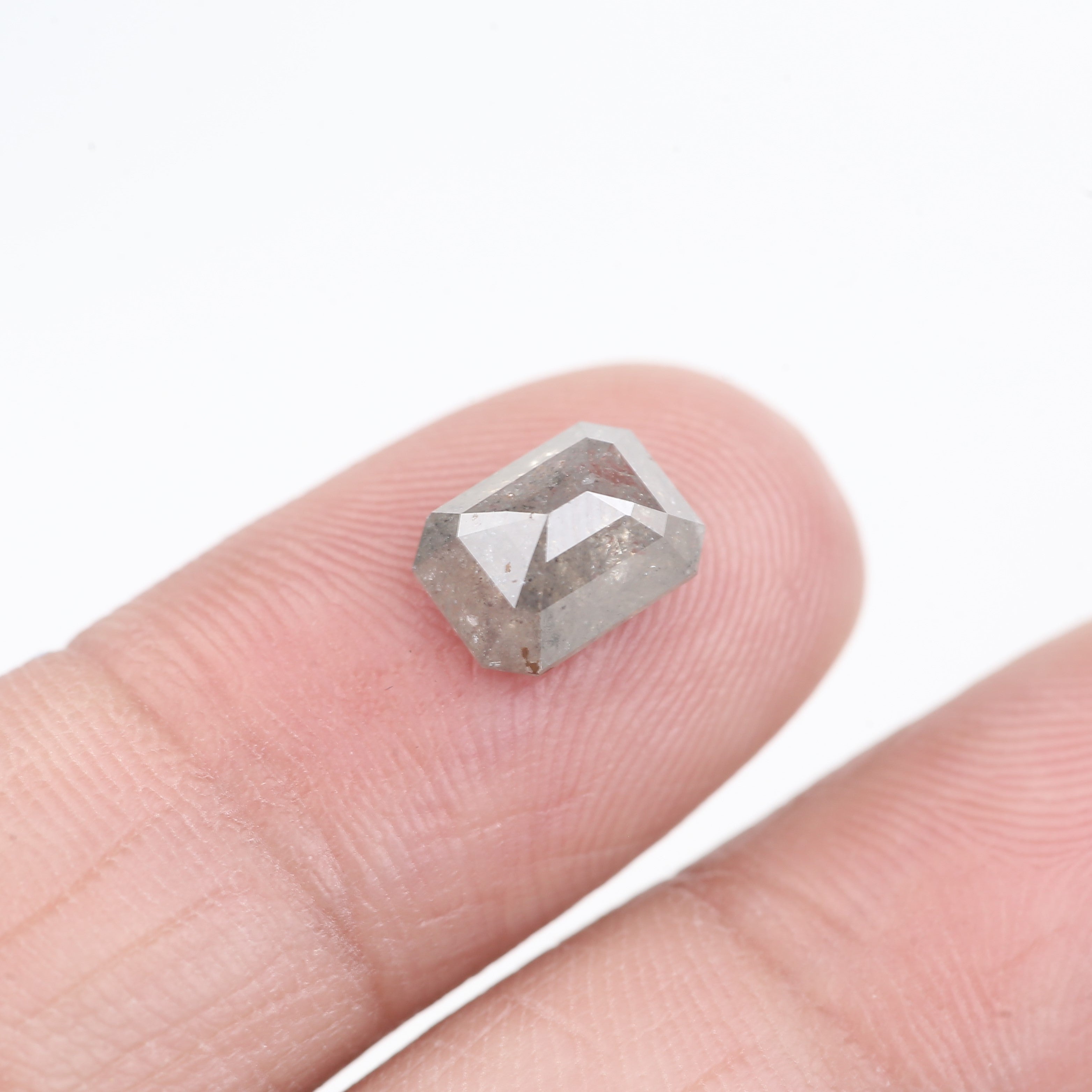 1.66 Carat Natural Gray Salt and Pepper Emerald Cut Diamond 8 MM