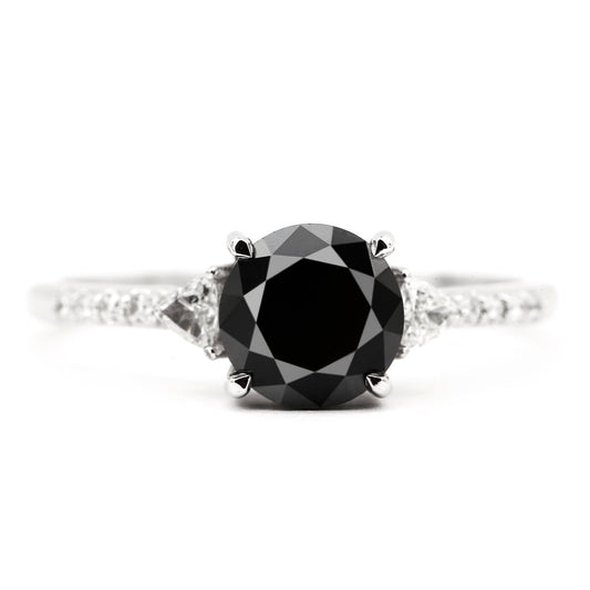 side stone black diamond ring