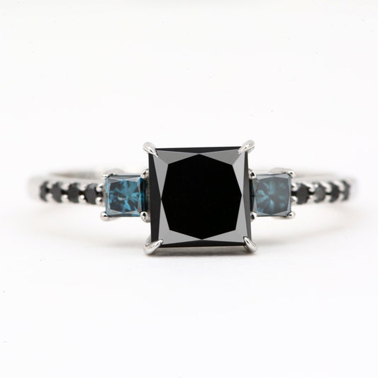 princess cut black blue diamond ring