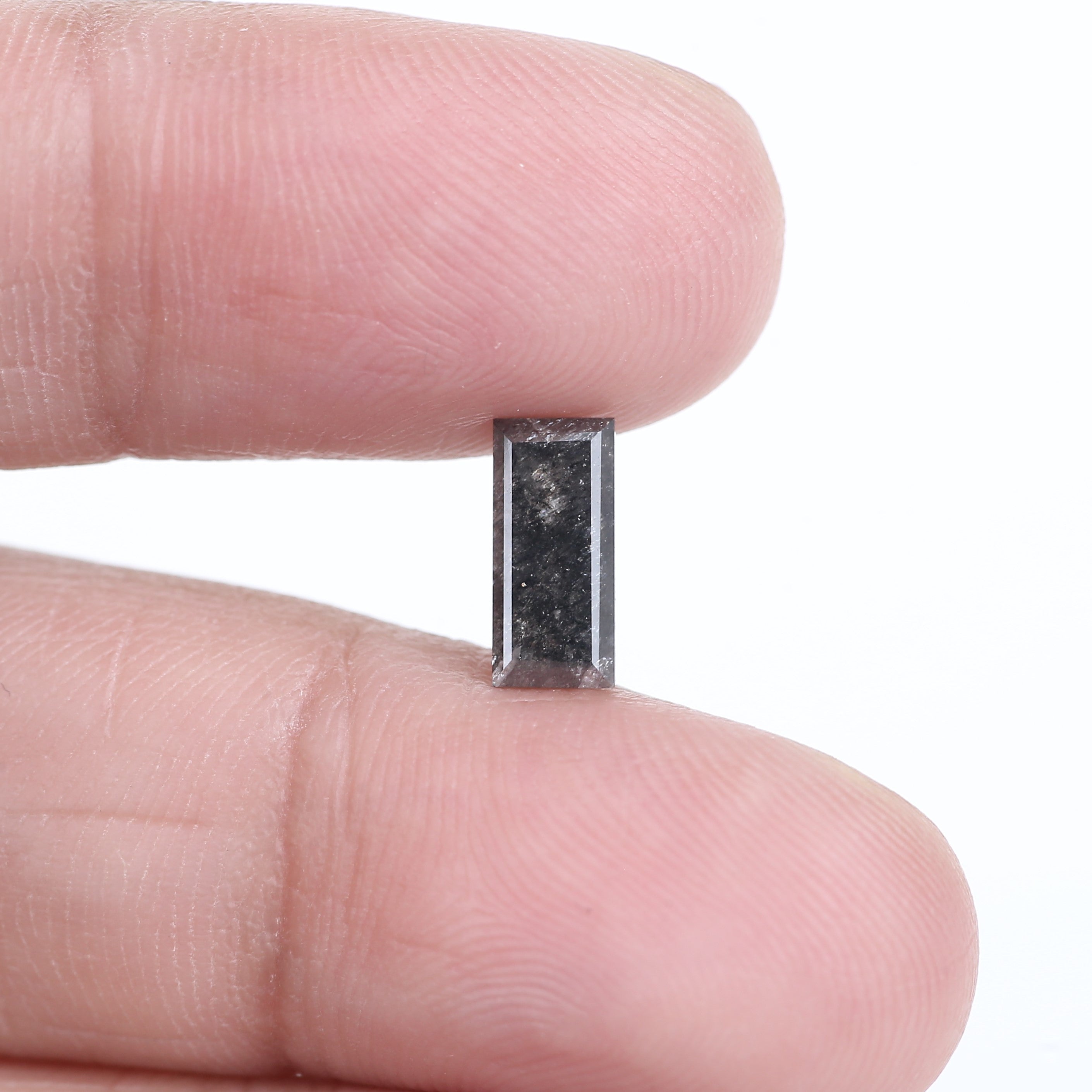 1.24 Carat Natural Grey Black Baguette Cut Salt And Pepper Diamond 9.06 MM
