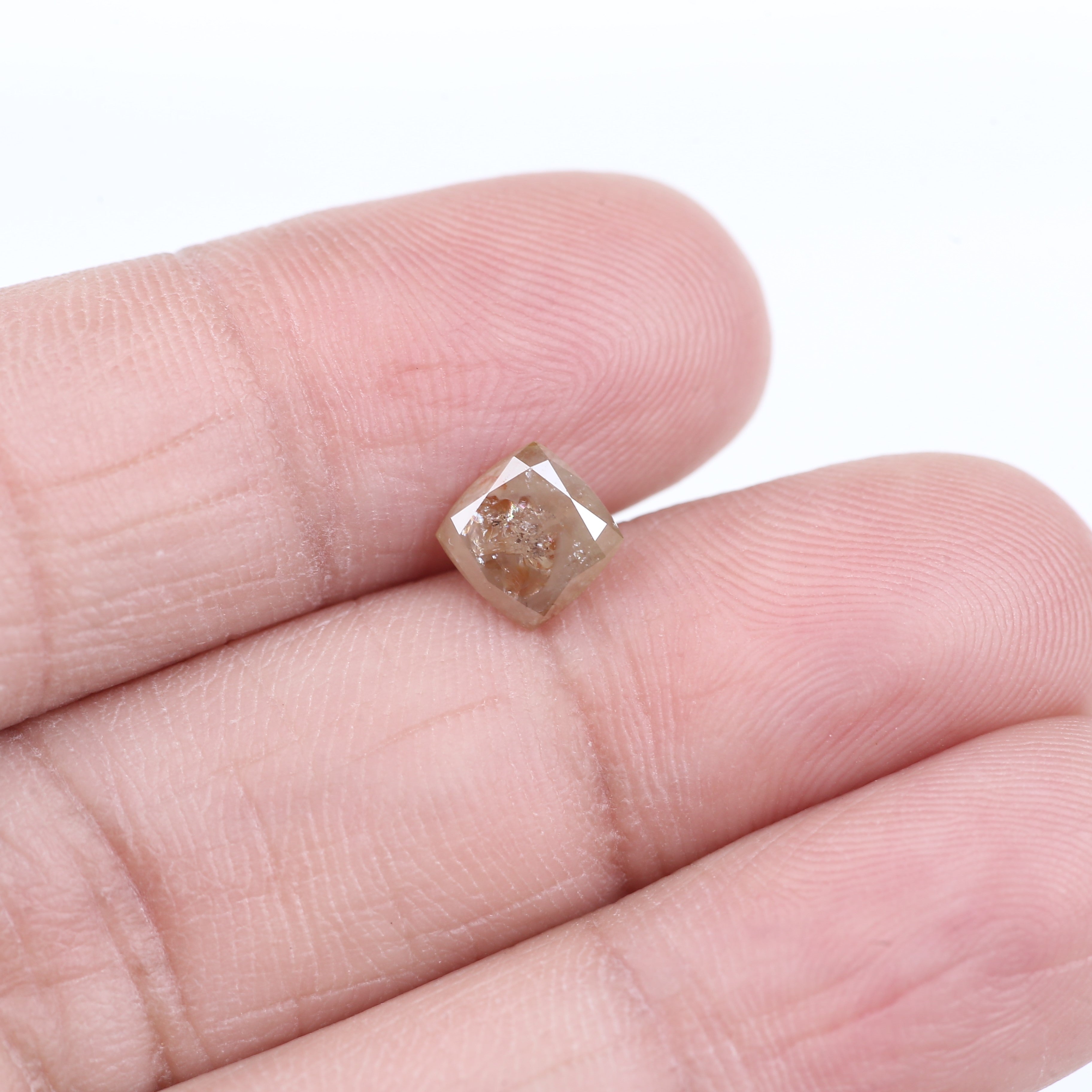 1.23 Carat Natural Peach Orange Cushion Cut Salt And Pepper Diamond 6.07 MM