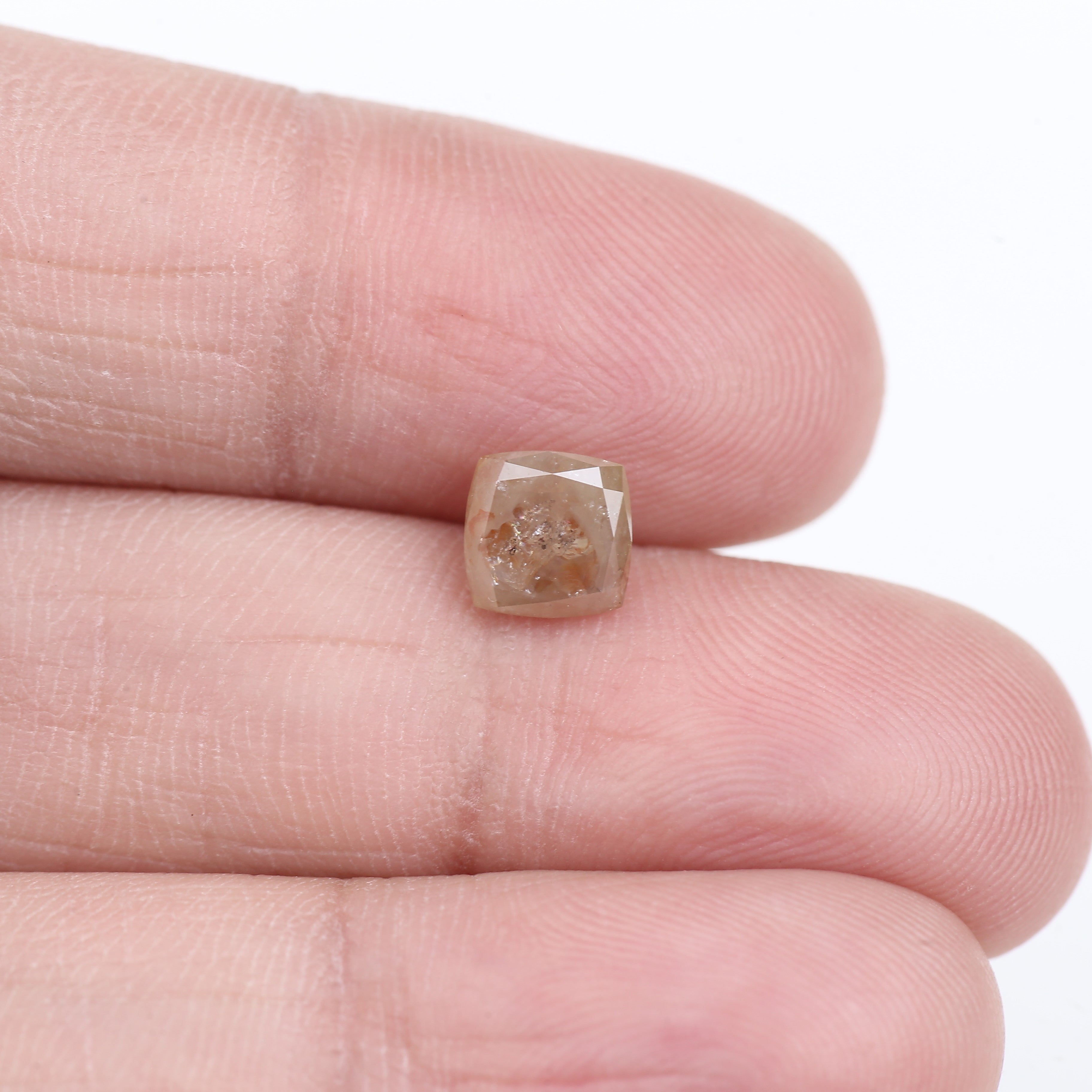 1.23 Carat Natural Peach Orange Cushion Cut Salt And Pepper Diamond 6.07 MM