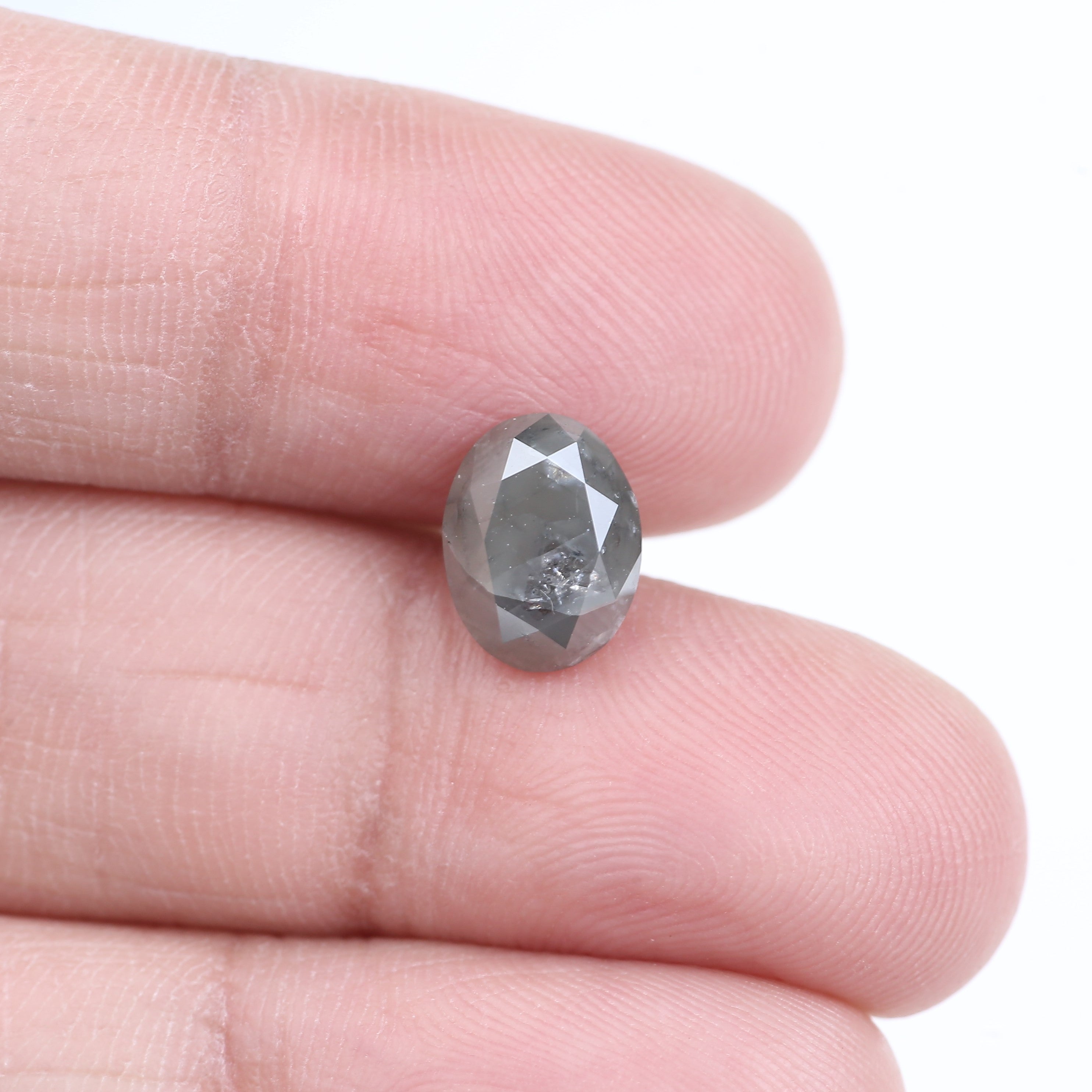 2.64 Carat Natural Smoky Grey Oval Cut Salt Pepper Diamond 9.07 MM