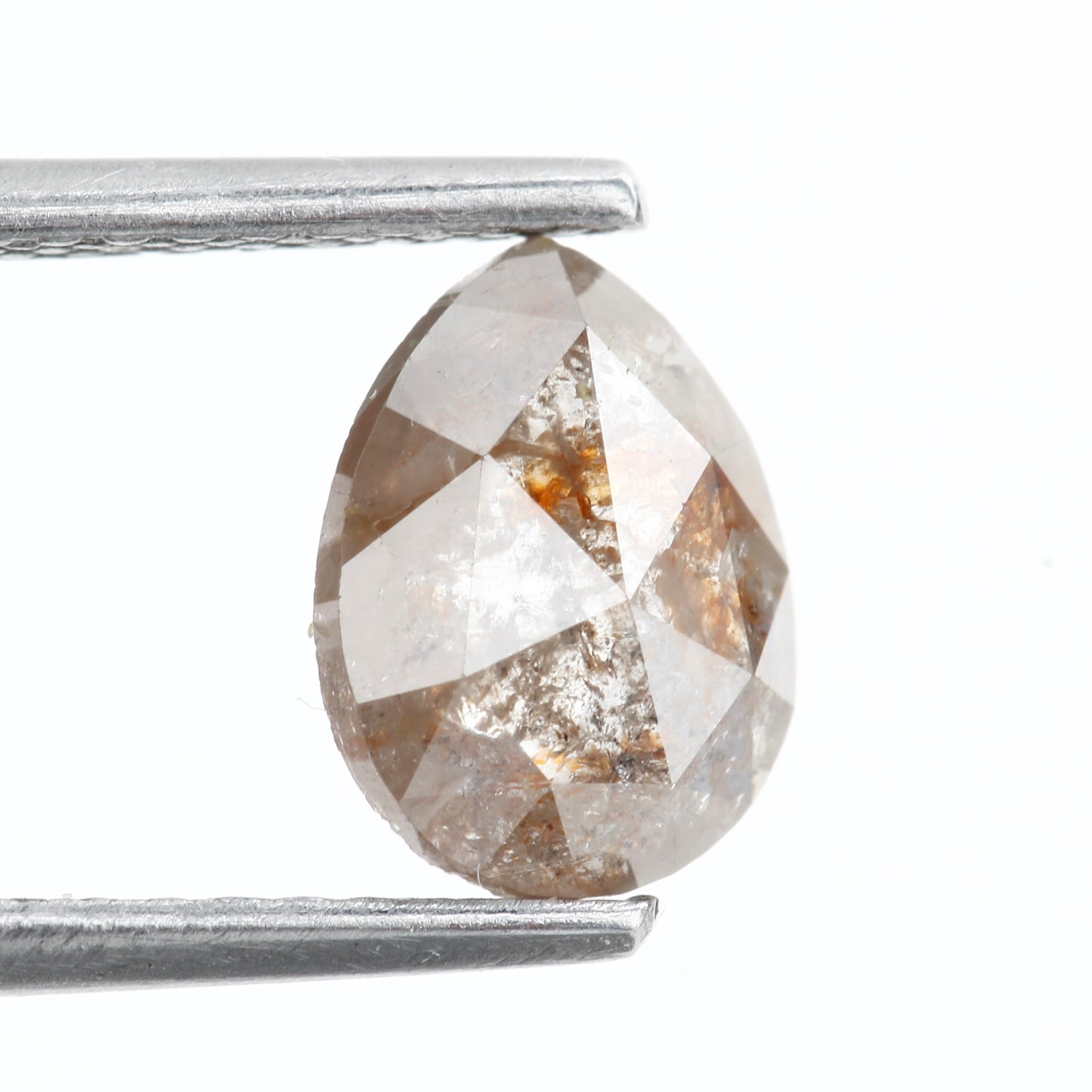 0.88 Carat Natural Pear Rose Cut Orange Gray Rustic Diamond