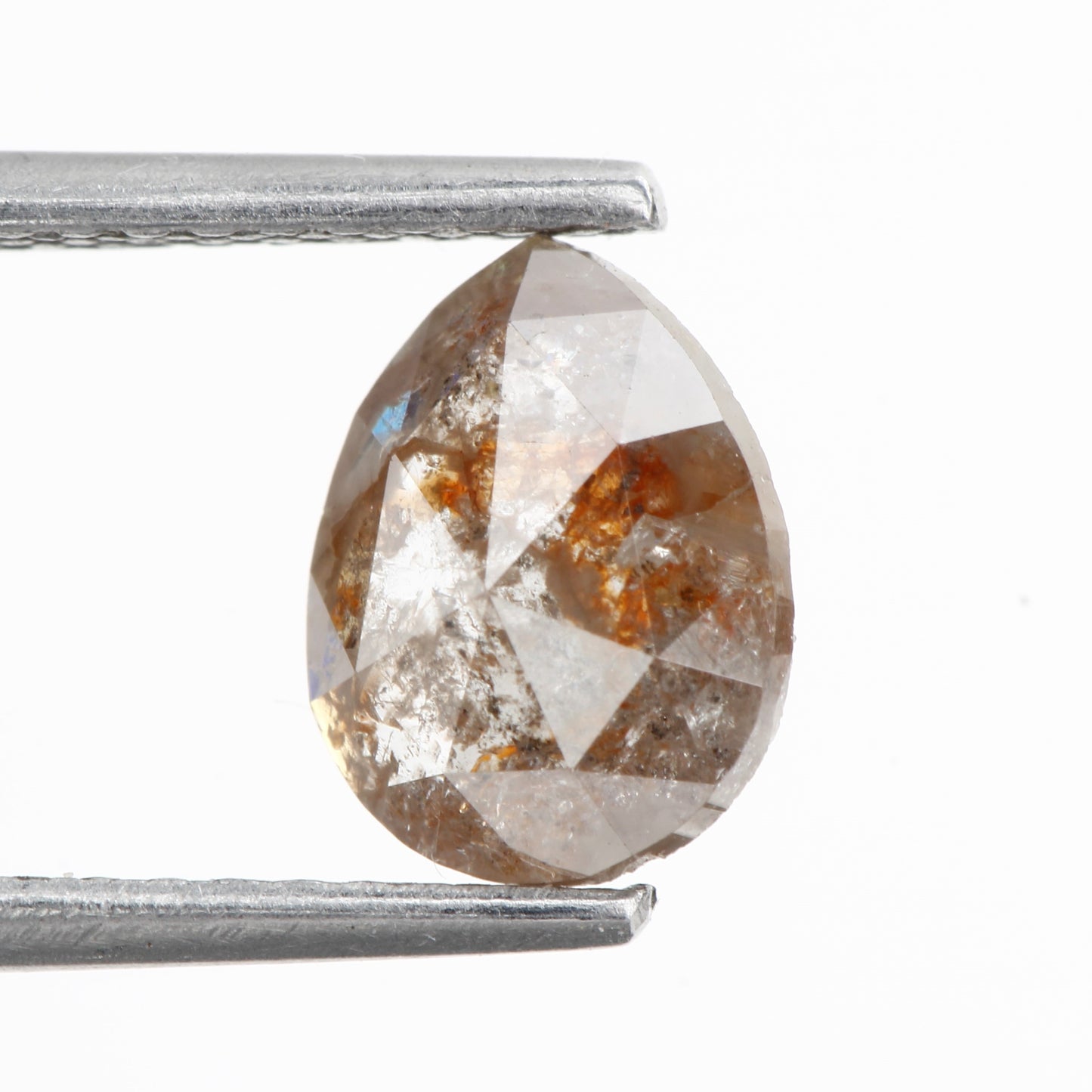 0.88 Carat Natural Pear Rose Cut Orange Gray Rustic Diamond