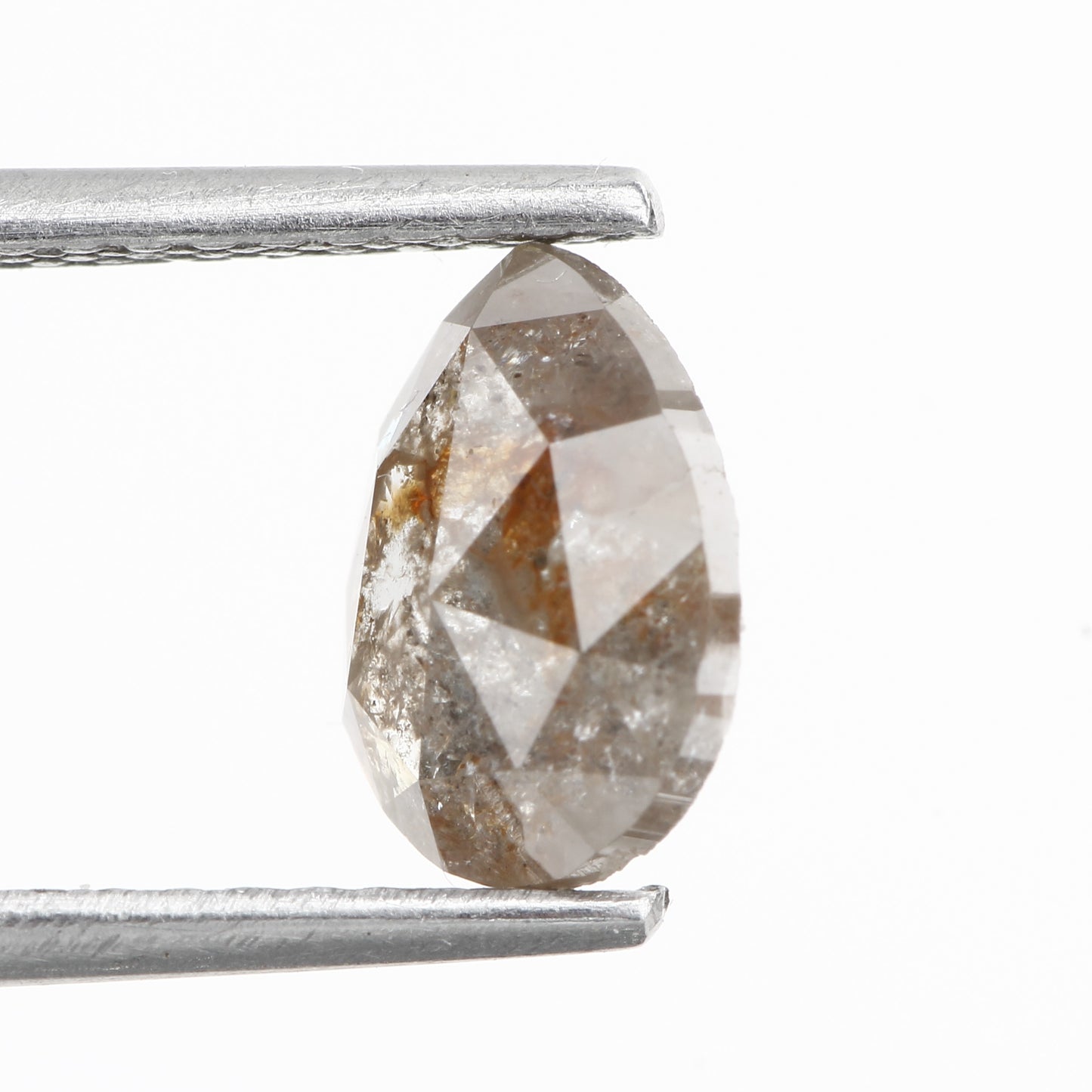 0.88 Carat Natural Pear Rose Cut Orange Gray Rustic Diamond