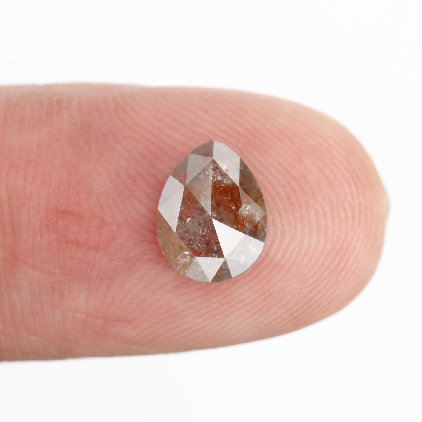 0.88 Carat Natural Pear Rose Cut Orange Gray Rustic Diamond