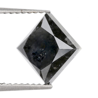 3.22 Carat 6.87 MM Natural Rustic Gray Princess Salt & Pepper Diamond - Blackdiamond