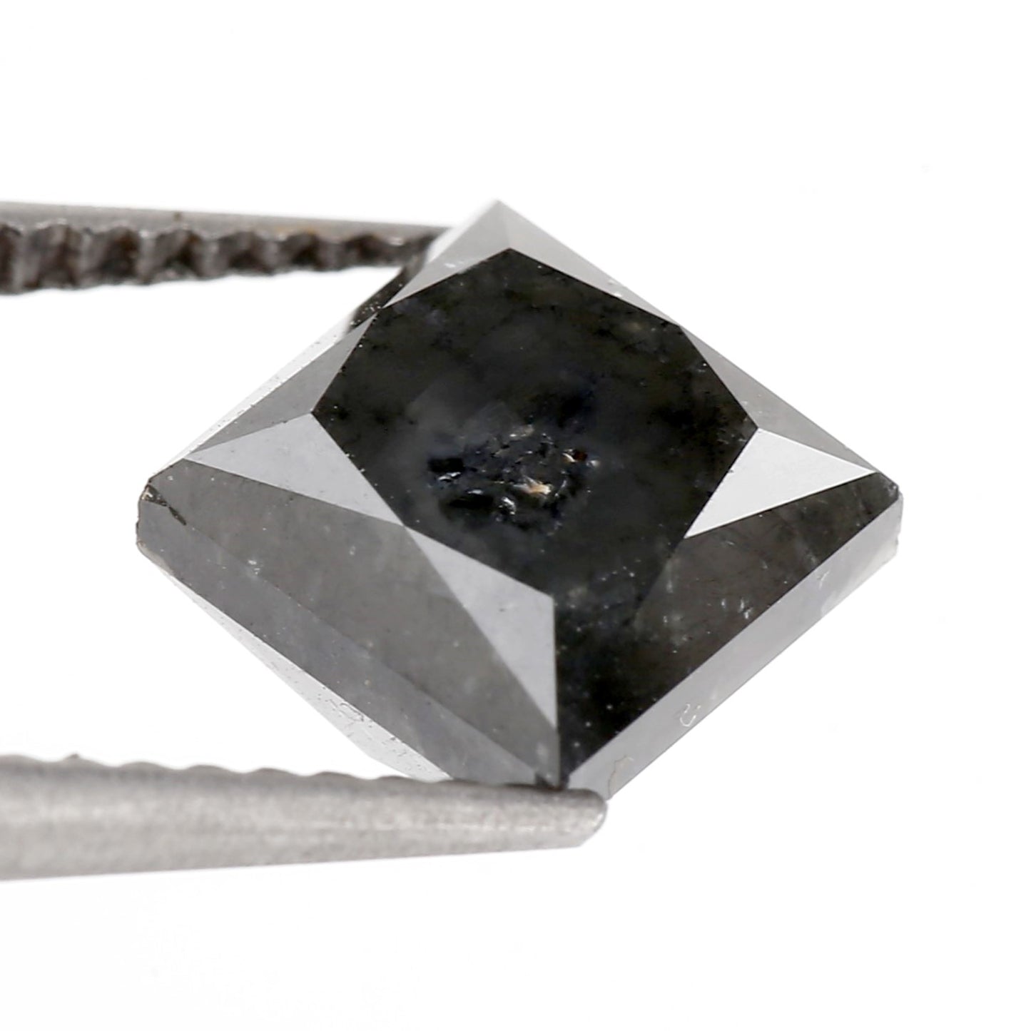 3.22 Carat 6.87 MM Natural Rustic Gray Princess Salt & Pepper Diamond - Blackdiamond