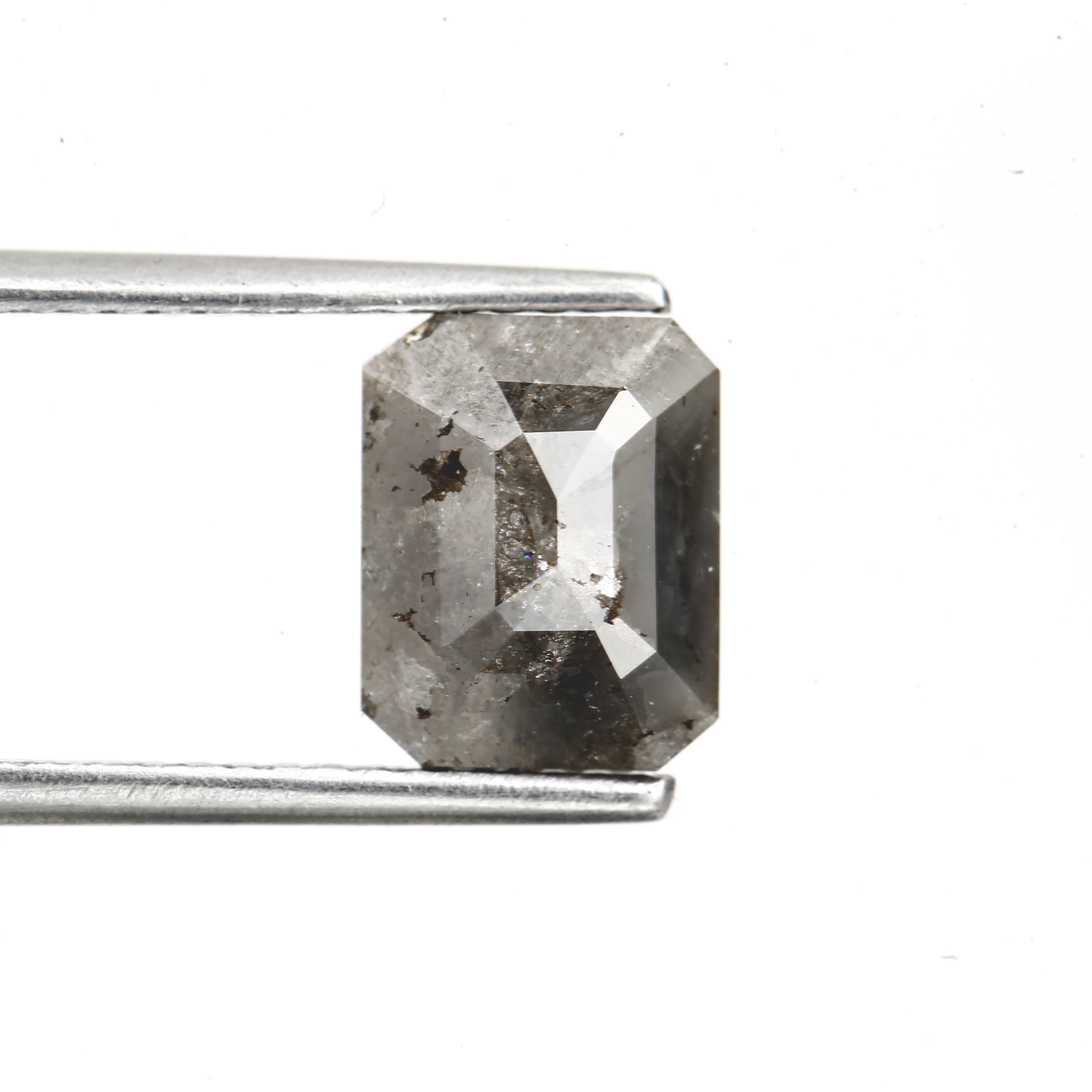 2.09 Carat 8.20 MM Natural Gray Rustic Emerald Cut Loose Diamond - Blackdiamond