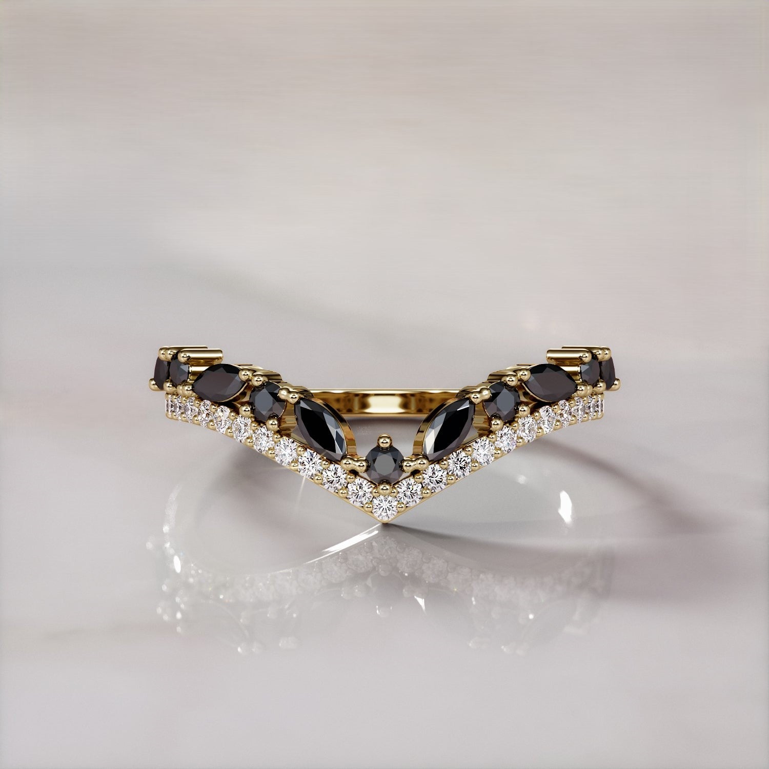 1.20 Carat Marquise Black Diamond Engagement Ring Wedding Band 14K Yellow Gold