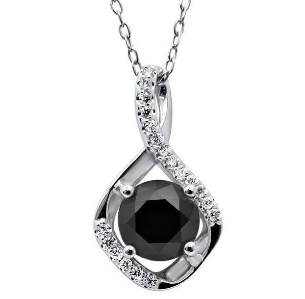 1.70 Carat Natural Black Round Diamond 14k Solid Gold Maxine Style Pendant