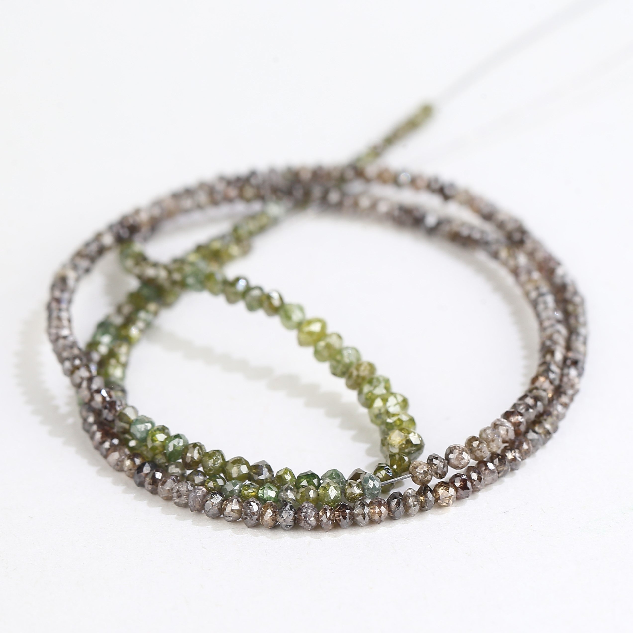 Natural Faceted Beads Strand Brown Green Diamond Necklace 1.30 - 2 MM