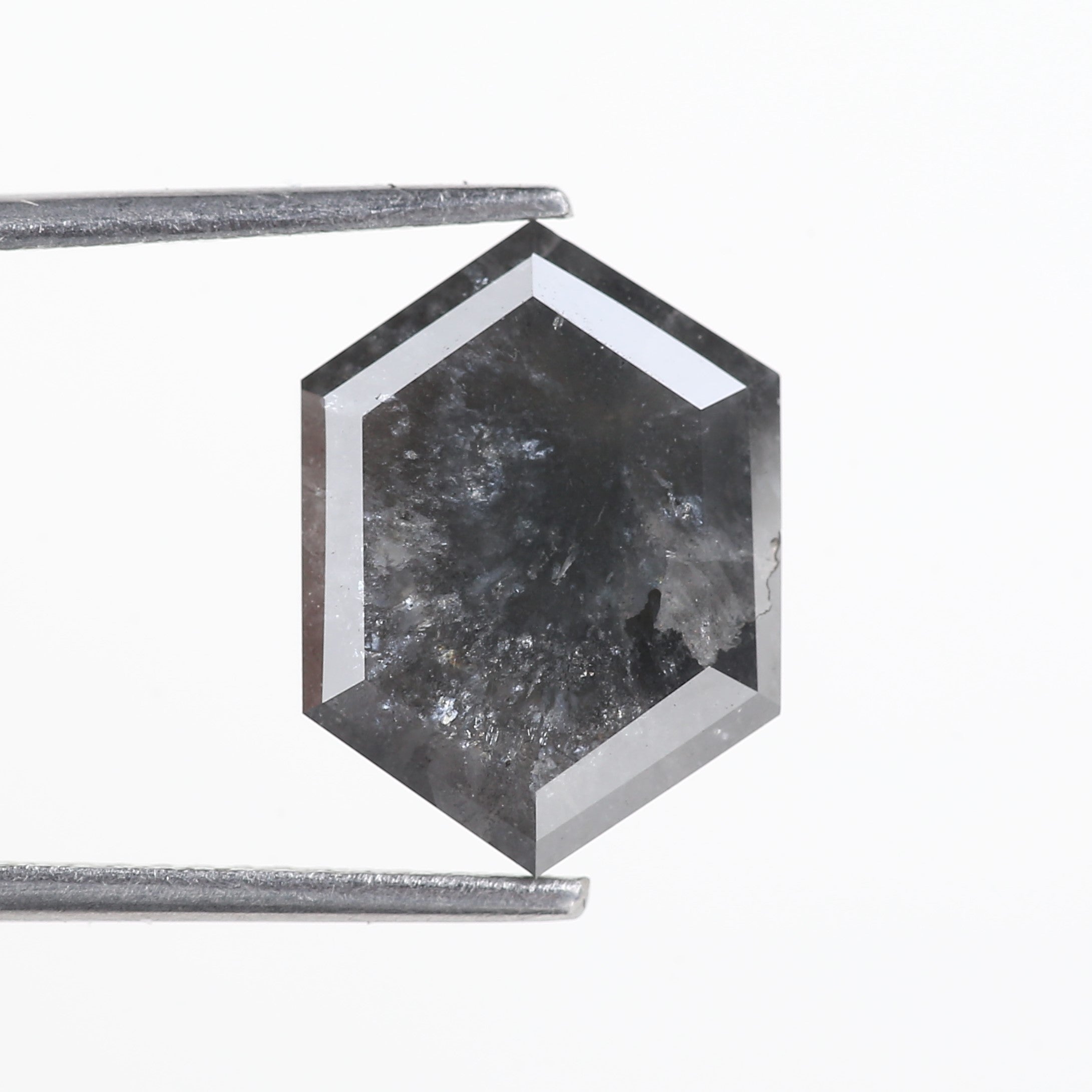 5 Carat Natural Salt And Pepper Hexagon Cut Grey Diamond 13.27 MM