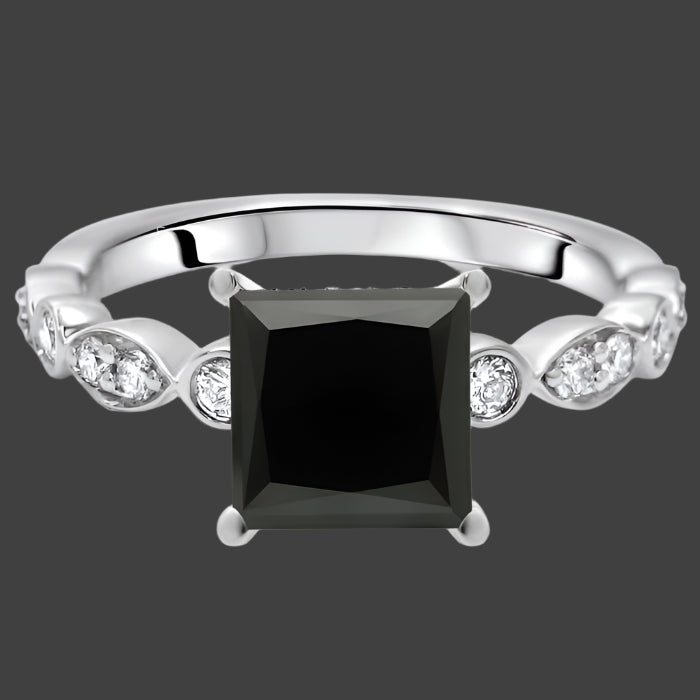 Black Princess Cut Diamond Hidden Halo Engagement Ring Gold