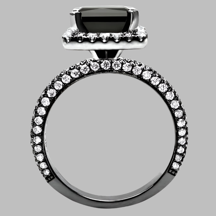 4.60 Carat Black Princess Cut Halo Diamond Engagement Ring Bridal Set 14K Black Gold