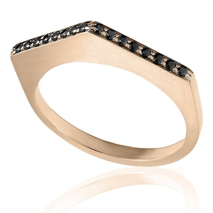 Pyramid Round Black Diamond Band 14k Yellow Gold