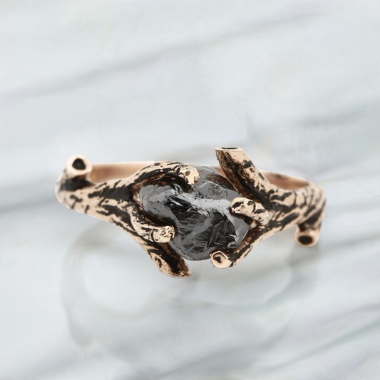 Rough Diamond Ring - Tree Branch Raw Twig Engagement Ring in 14k Rose Gold - Wedding Ring - Anniversary Ring - Gift Her