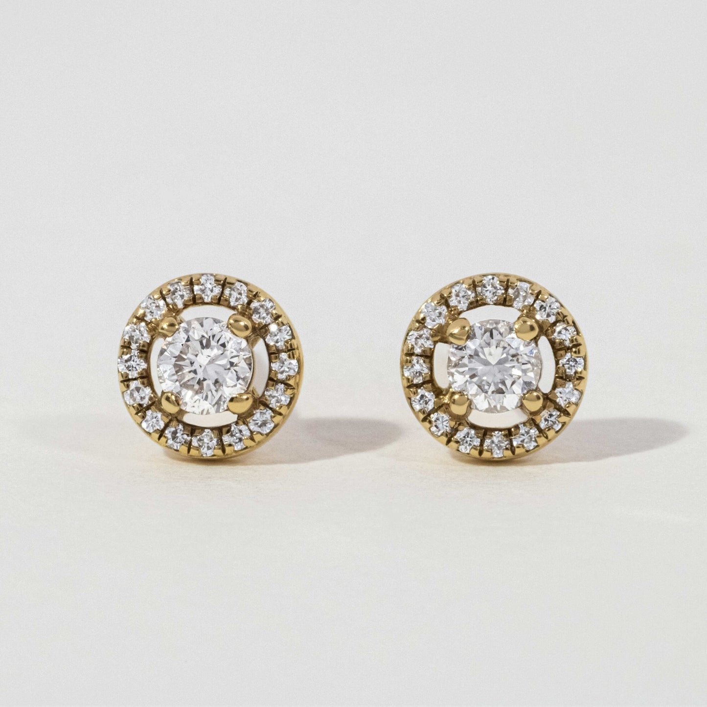 Round Halo Diamond Stud Earrings In 14k/18k Gold