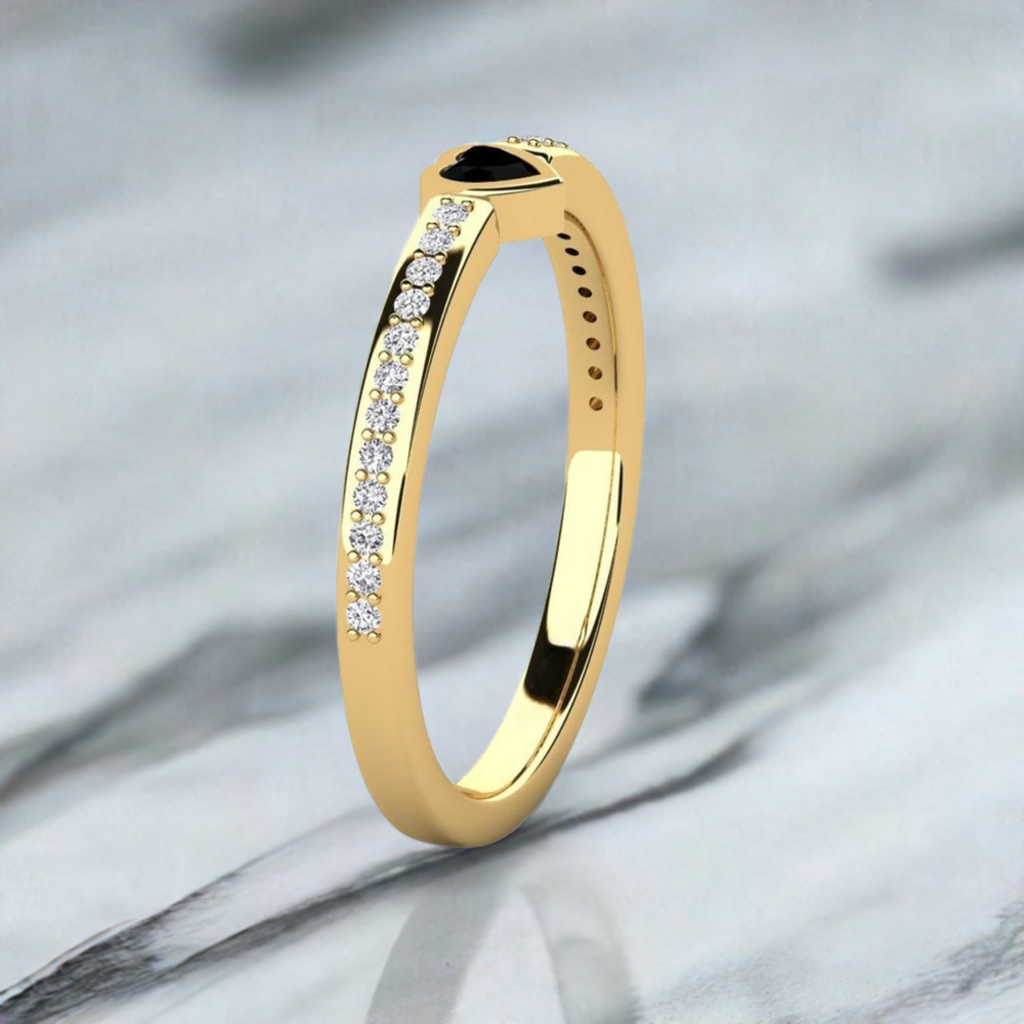 14K Solid Gold Black Natural Diamond Heart Engagement Ring 3