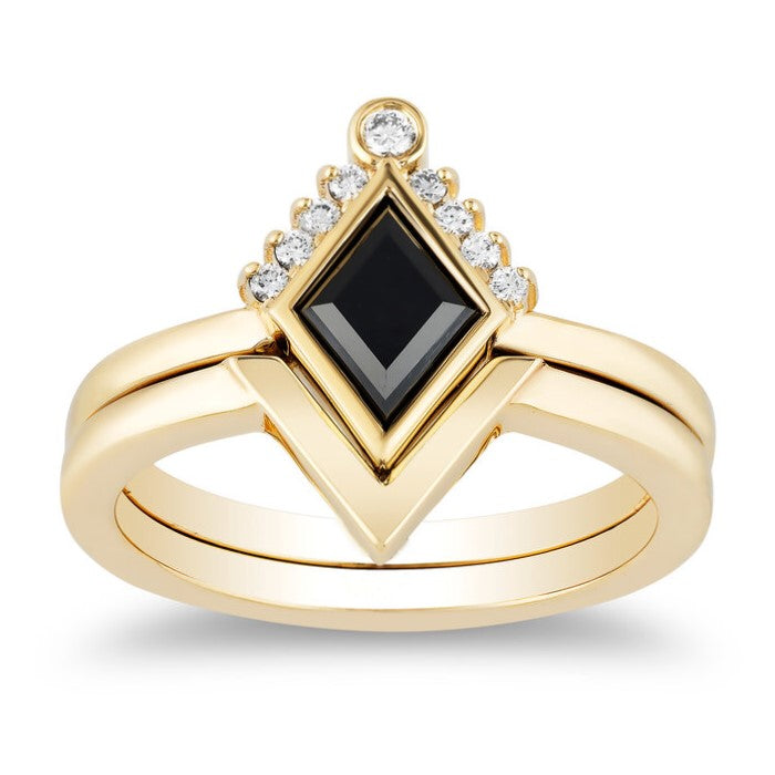 The Poder Black White Diamond Ring Set V Wedding Band