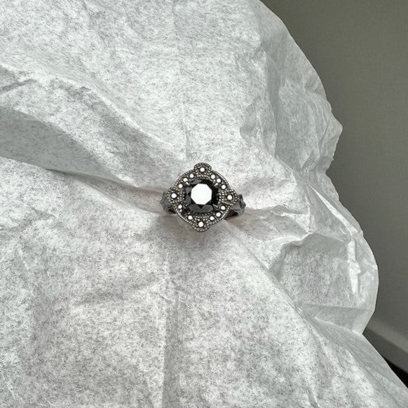 Vintage Halo Black Diamond Ring 14k White Gold - Blackdiamond