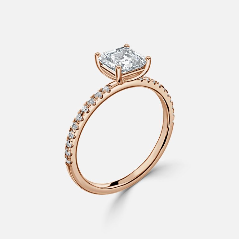 Ulip Radiant Asscher Diamond Band Engagement Ring 14K / 18K Solid Gold