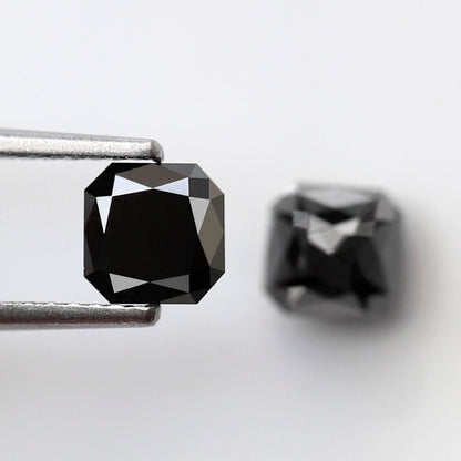 Pair of Asscher Shape Black Diamond 1.64 Carat AAA Quality Diamond 5 MM Loose Natural Black Color Diamond - Blackdiamond