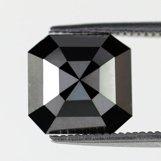 3.09 Carat Heated Black Color Fancy Asscher Shape 9 MM Loose Natural Ethically Sourced Black Diamond For Unique Custom Engagement Ring