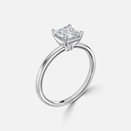 Deltic Asscher Solitaire Engagement Ring 14K / 18K Solid Gold