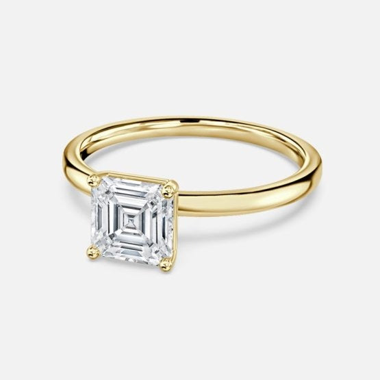 Deltic Asscher Solitaire Engagement Ring 14K / 18K Solid Gold