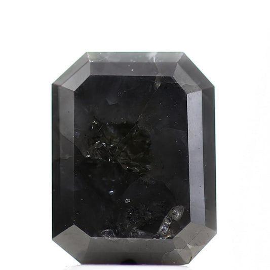 3.31 Carat 9.25 MM Emerald Cut Black Gray Natural Loose Rustic Diamond - Blackdiamond