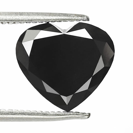3.66 Carat Heart Shape Diamond 9 mm Heated Jet Black Color Loose Diamond For Necklace - Blackdiamond