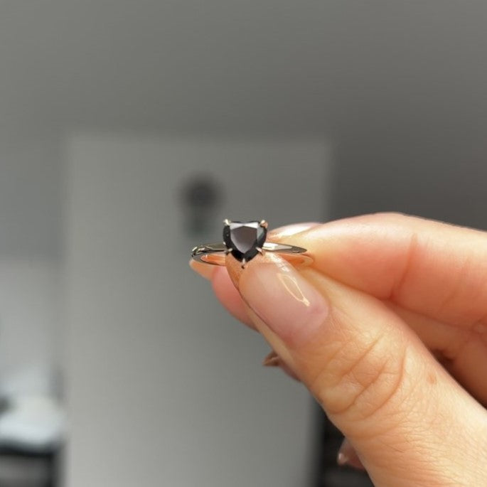 0.50 Carat Black Diamond Solitaire Ring Heart Shape 14K Yellow Gold Engagement Ring - Blackdiamond