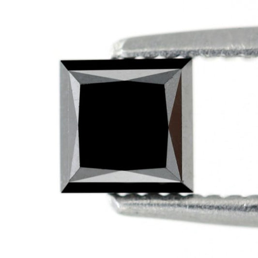 0.85 Carat 4.6 MM Beautiful Flat Top Heated Black Princess Shape Natural Loose Ethically Sourced Diamond - Blackdiamond