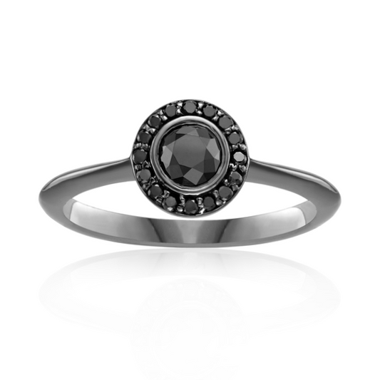 Ava Halo Black Diamond Ring 14k Black Gold
