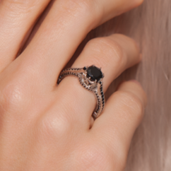 Real Black Diamond Ring 14K Rose Gold Engagement Ring Set