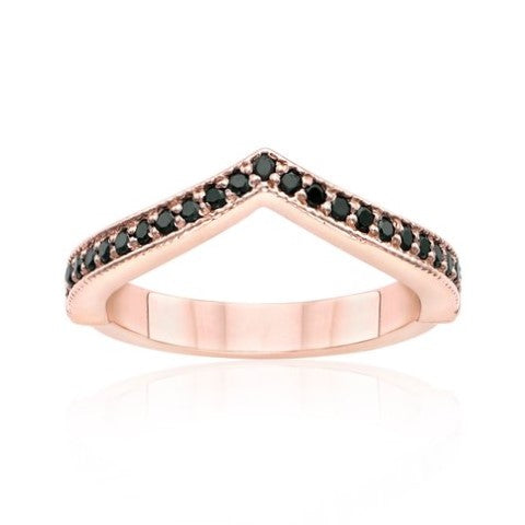 Real Black Diamond Ring 14K Rose Gold Engagement Ring Set