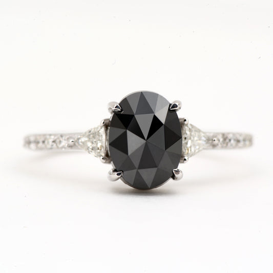oval rose cut black diamond ring
