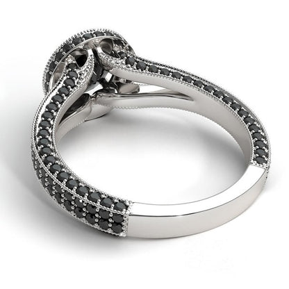Hidden Halo Round Black Diamond Engagement Ring 14k Gold - Blackdiamond