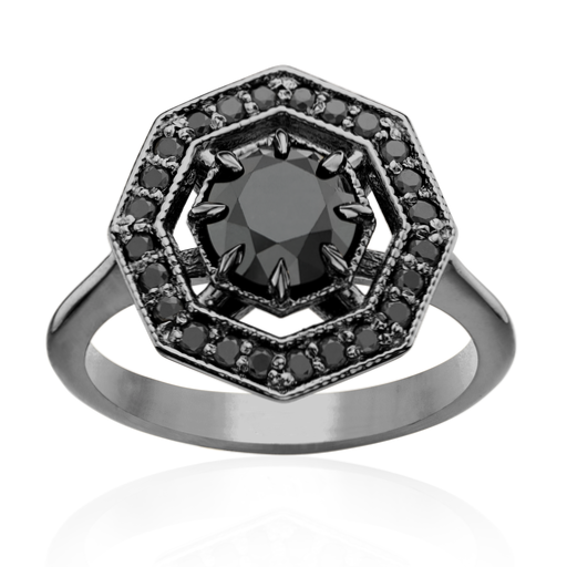 The Octa Black and White Diamond Ring 14k Black Gold Band